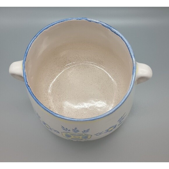 Vintage AMNION Clay Pottery Handpainted ALGARVE Blue Yellow CROCK w Two Handles - Picture 3 of 9